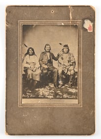 CABINET CARD FEATURING SMOTY BEAR, CHAS PEACOCK, & STRIKE THE RED