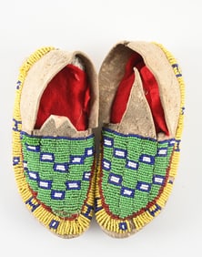 GREEN & YELLOW BEADED TODDLER MOCCASINS
