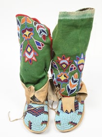 PLAINS MOCCASINS WITH CREE BEADED LEGGINGS