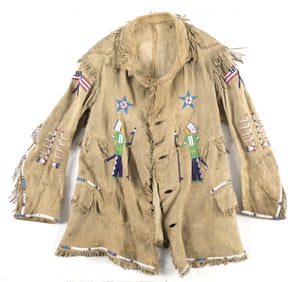 BEADED NATIVE AMERICAN COAT WITH HORSES DESIGN