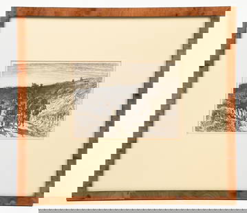 PETER MORAN (1841-1914): A Burro Train New Mexico Ink on board 7 x 9 3/4 in. x Signed lower right "P. Moran" Framed to 17 1/4 x 19 in. Dimensions: Frame: 17 1/4" x 19".