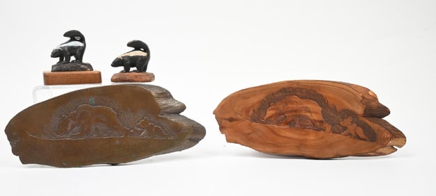 LOT OF 4: ACE POWELL BRONZE & WOODEN CARVED CASTS