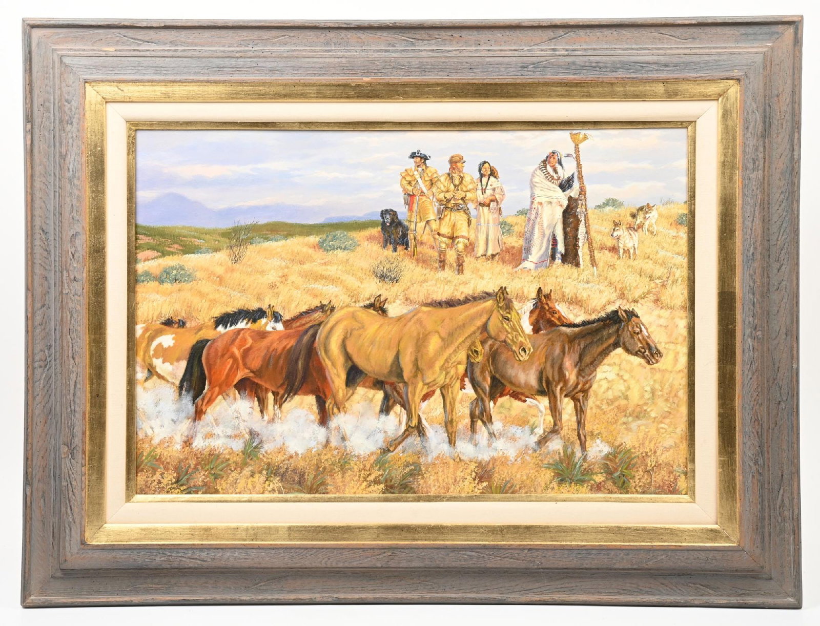 ART KOBER (COLORADO, 20/21 CENTURY): Titled "Cameah Waits Trade". Oil on canvas, 20-1/4" x 30". Signed lower-left corner, "Art Kober". Framed to 31 1/4 x 41 1/4 in. CONDITION: Very good. This is not a standard shippable item and will req