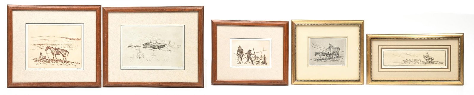 LOT OF 5: ETCHINGS BY ACE POWELL (1912-1978): Nicely framed lot of (5) hand signed etchings by Ace Powell. Some sepia, some black and white.Largest being 15" x 17". CONDITION: Excellent. Dimensions: Largest: 15" x 17"