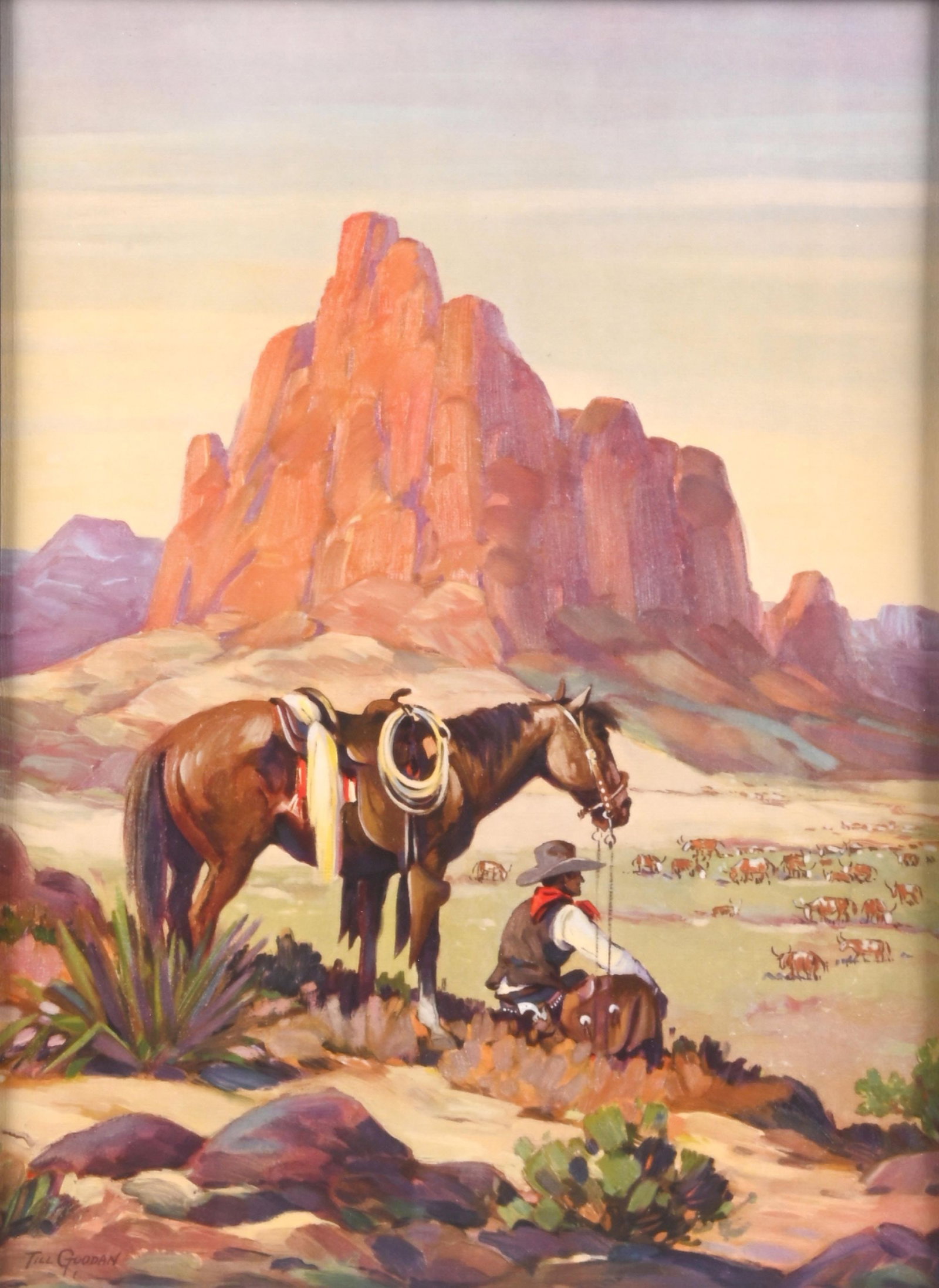 TILL GOODAN (1896 - 1958): Title?? Lithograph 19" x 14 1/4" Signed lower left "Till Goodan" Framed to 30" x 24 3/4" Dimensions: 30" x 24 3/4".
