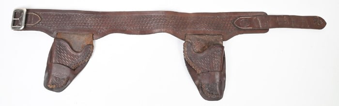 H. H. HEISER BROWN LEATHER DOUBLE HOLSTER BELT