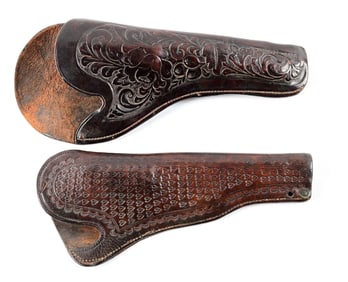 LOT OF 2: CARVED LEATHER SLIM JIM COLT HOLSTERS