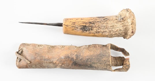 STAG HANDLED INDIAN AWL WITH SHEATH