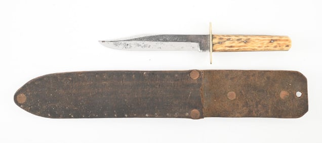 MARKED JOSEPH ALLEN & SONS KNIFE WITH LEATHER SHEATH