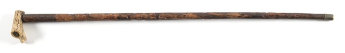 DEER ANTLER TOPPED AND CARVED CANE