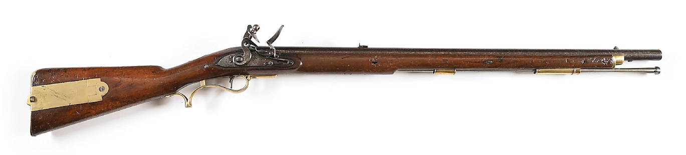 (A) BRITISH TOWER PATTERN 1805 FLINTLOCK BAKER RIFLE.: In 1815, 2,000 of the Pattern 1805 Baker rifles were modified to accept a triangular socket bayonet and the sword bayonet bar on the right side was removed and the stock cut back. A lug was then added