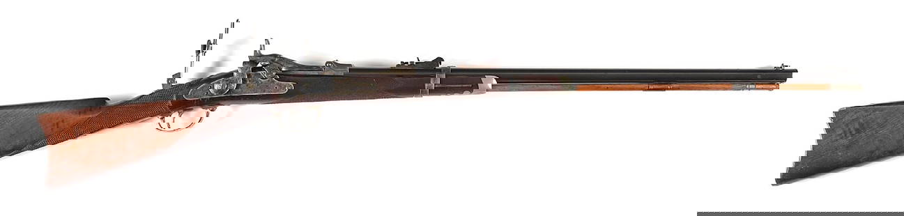 (A) SPRINGFIELD OFFICER'S MODEL 1875 TRAPDOOR RIFLE.: Springfield Armory produced just 477 finely appointed sporting style Model 1875 trapdoor rifles, available for private purchase by officers. This rifle appears rather early production and features fin
