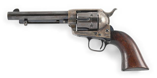(A) FINE COLT ARTILLERY MODEL SINGLE ACTION ARMY REVOLVER (1891).: Originally manufactured in 1891, this revolver was reworked circa 1903 into a so called Artillery Model. Blued, double "P" proofed shortened barrel with blade front sight and 1-line address. Early bul