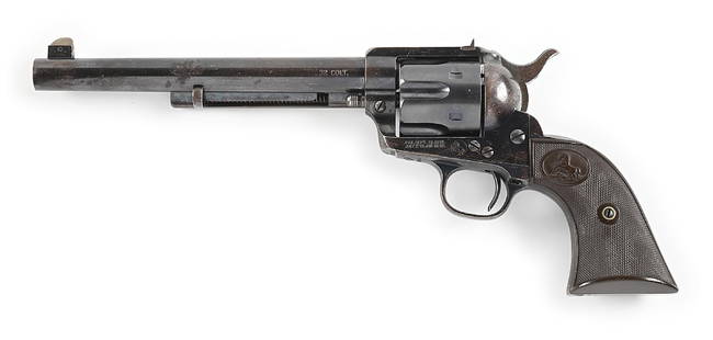 (A) FLAT TOP TARGET COLT SINGLE ACTION ARMY REVOLVER IN .32 COLT.: Manufactured in 1892. Finished in polished blue with nitre blue screws. Barrel is fitted with a pinned target front sight and marked with 1-line Hartford address. Flat top frame with adjustable u-notc