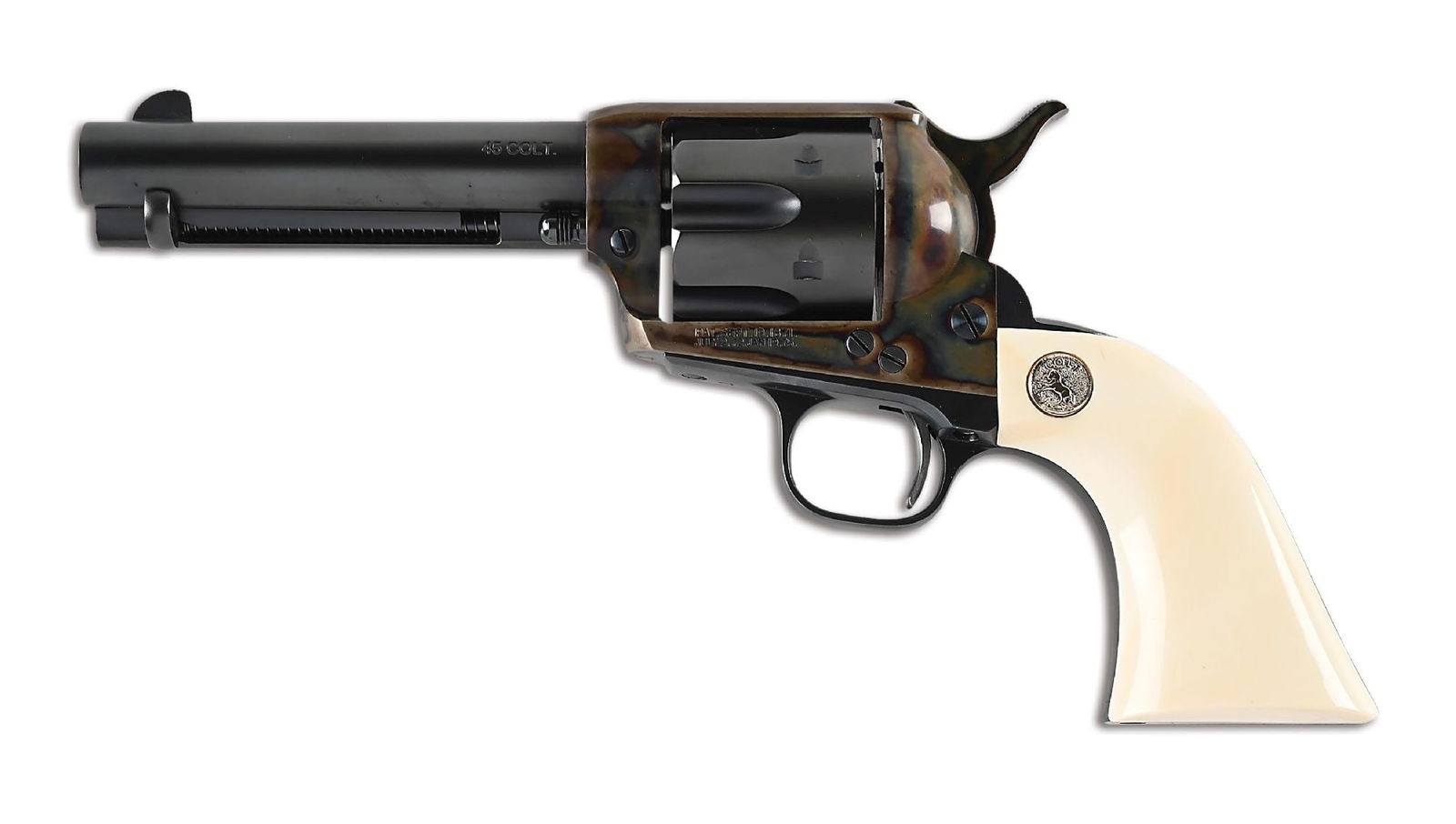 (M) COLT SINGLE ACTION ARMY REVOLVER "J.B. BROOKS" SERIAL NUMBER 1.: This revolver was specially built by Tommy Haas Sr.. and has the name J.B. Brooks in gold on the back strap. Brooks was the character played by John Wayne in the motion picture entitled "The Shootist"