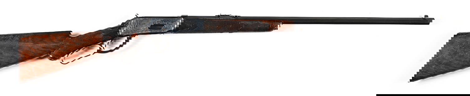 (C) DOCUMENTED FACTORY NO. 9 ENGRAVED WINCHESTER MODEL 1894 LEVER ACTION RIFLE WITH "F" PATTERN: According to included 1975 T.E. Hall factory research, as well as a 2003 factory letter, this rifle shipped February 29, 1904 in .30 caliber with an octagon barrel, plain trigger, 1/2 magazine, "F" st