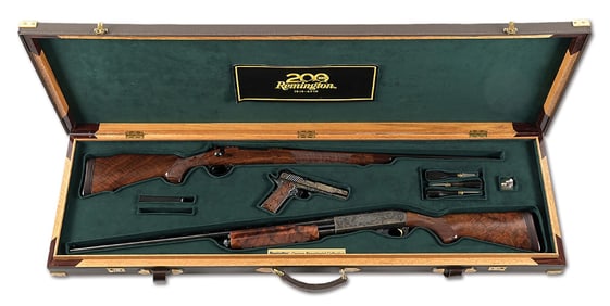 (M) VERY RARE CASED SET OF 3 REMINGTON BICENTENNIAL MASTER ENGRAVED MODEL 700, 870 AND R1 1911