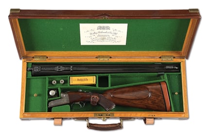(C) WESTLEY RICHARDS .375 H&H DROPLOCK DOUBLE RIFLE WITH CASE AND SCOPE.