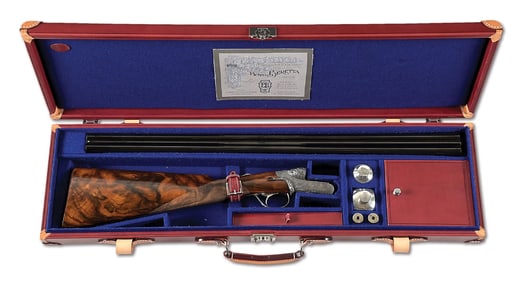 (M) FABULOUS BERETTA 490 SERPENTINA 20 BORE SIDE BY SIDE SHOTGUN WITH CASE, WITH FABULOUS ENGRAVING