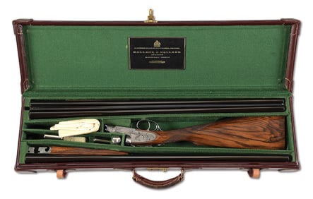 (M) CASED CASBARD ENGRAVED HOLLAND & HOLLAND 12 GAUGE ROYAL SIDE BY SIDE SHOTGUN, TWO BARREL SET.