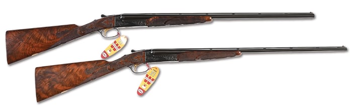 (C) PAIR OF CUSTOM SHOP ENGRAVED WINCHESTER MODEL 21 .410 AND 28 BORE SIDE BY SIDE SHOTGUNS MADE FOR