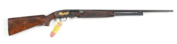 (C) ANGELO BEE ENGRAVED WINCHESTER MODEL 42 .410 SLIDE ACTION SHOTGUN.
