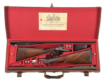 (A) CASED SET OF BOSS SIDE BY SIDE UNDERLEVER SHOTGUNS.