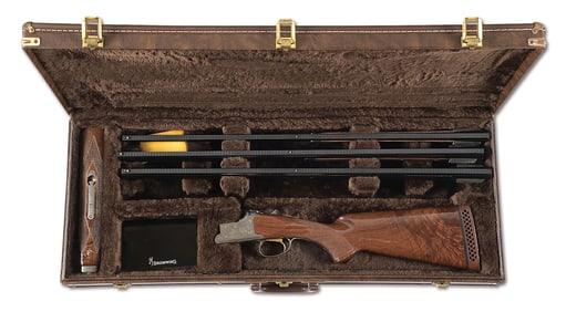 (M) ENGRAVED BROWNING CITORI OVER/UNDER SHOTGUN SET, WITH .410, 28 GA, AND 20 GAUGE BARRELS.