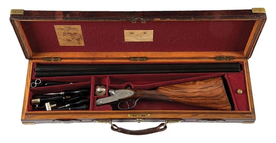(C) HEAVY PROOF JAMES PURDEY LIVE PIGEON SIDE BY SIDE 12 GAUGE SHOTGUN WITH CASE.