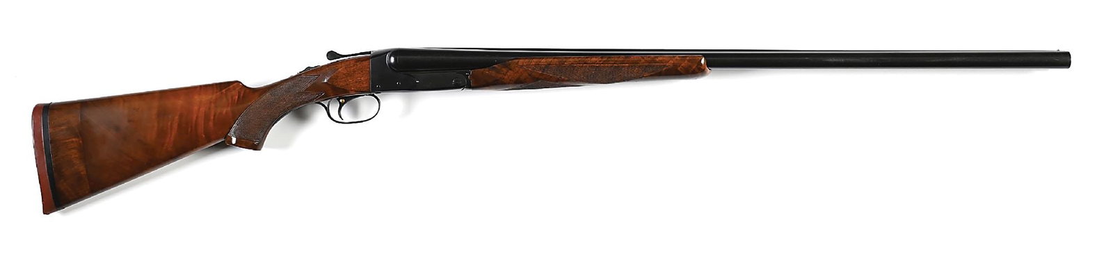 (C) WINCHESTER MODEL 21 DUCK GRADE SIDE BY SIDE SHOTGUN.: Per the included Cody letter, this gun shipped as a G2102 Duck Grade, made for stock, as a 12 gauge with 30" full choked barrels, 3" chambers, a pistol grip stock, Winchester recoil pad, and was recei