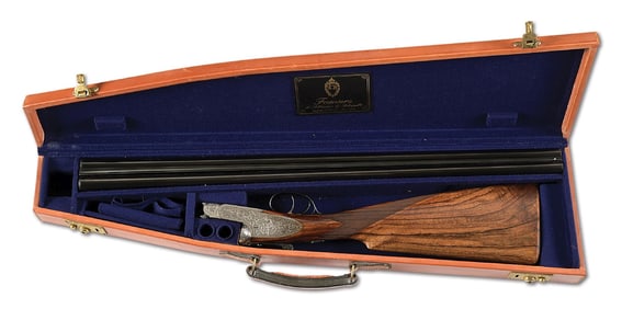 (C) MARETTI ENGRAVED FAMARS SLE 12 BORE SIDE BY SIDE GAME GUN WITH CASE
