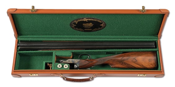 (M) PARKER REPRODUCTION DHE 12 GAUGE SIDE BY SIDE SHOTGUN WITH CASE.