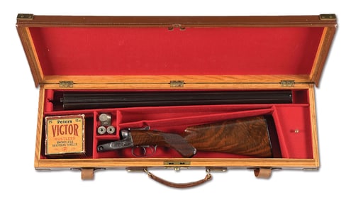 (C) CASED PARKER GHE SIDE BY SIDE 12 GAUGE SHOTGUN.
