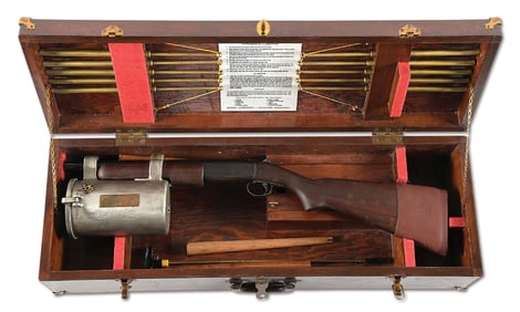 (C) SCARCE NAVAL CO. WINCHESTER MODEL 37 BRIDGER LINE GUN WITH CASE AND ACCESSORIES.