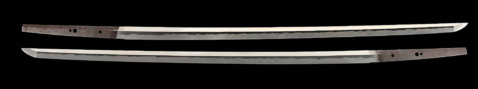 A GORGEOUS NIDAI HIZEN TADAHIRO KATANA WITH OUTSTANDING KOSHIRAE, NBTHK PAPERS FOR BLADE, TSUBA, AND: This blade is in the classical style known as "Kanbun Shinto", in which the swords had little or no curvature, possibly due to the change in swordsmanship during this era. Nagasa measures 74cm. Suriag