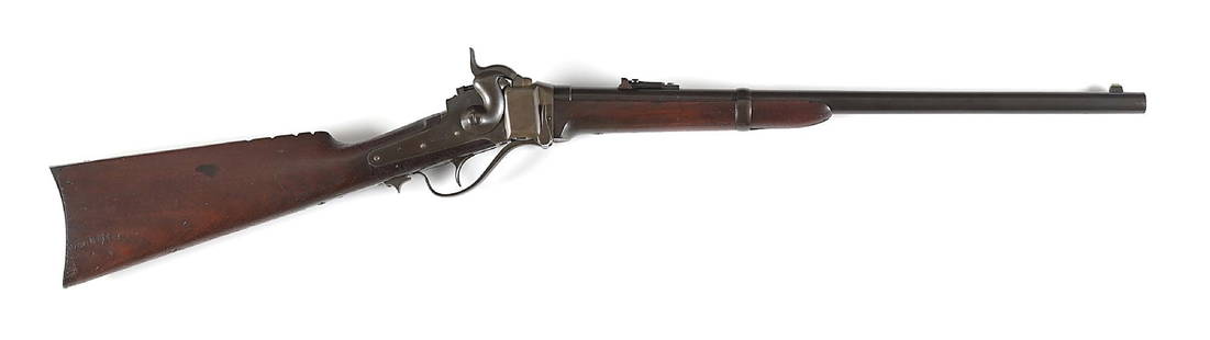 (A) SHARPS MODEL 1867 CONVERSION CARBINE.: Originally manufactured during the Civil War as a New Model 1863 carbine, this example was arsenal updated for use with centerfire ammunition circa 1867. The blued barrel remains unlined with original
