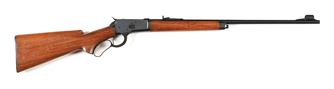 (C) WINCHESTER MODEL 65 LEVER ACTION RIFLE IN .218 BEE.: Manufactured in 1942, one of the last examples until the wars end. While not this models rarest caliber, it is certainly the most sought after. The standard rifle features a round barrel, hooded ramp