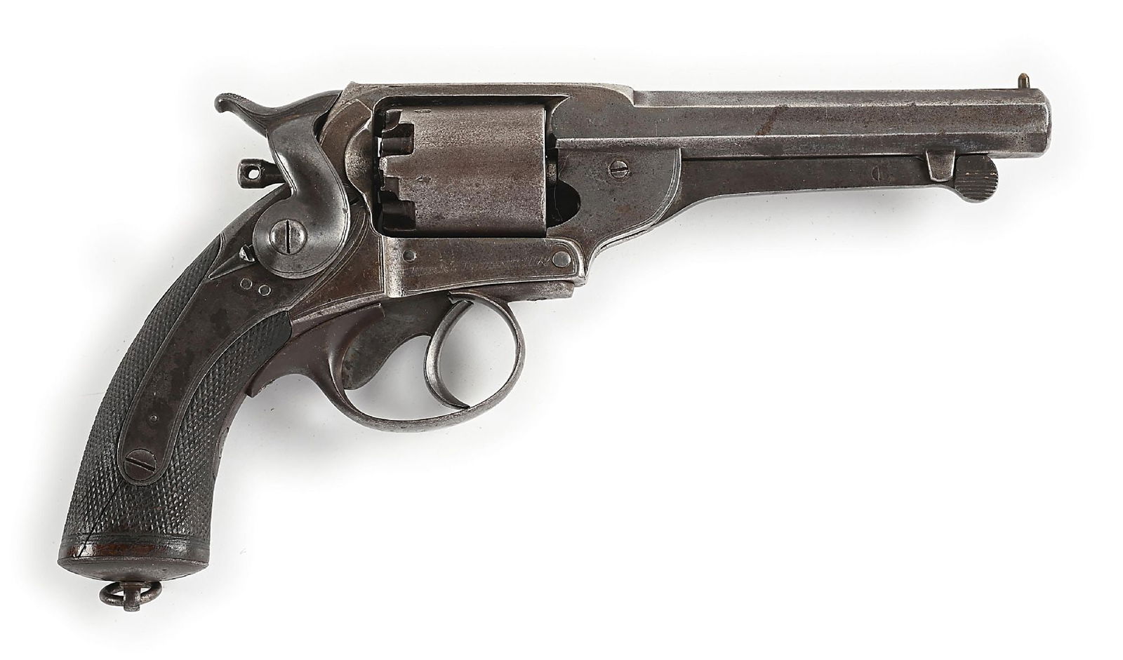 (A) LONDON ARMORY KERR'S PATENT PERCUSSION REVOLVER.: Nearly all of London Armory's output of Kerr's Patent revolvers were produced under contract for the Confederacy, approximately 9,000 making their way to the South for use in the Civil War. This examp