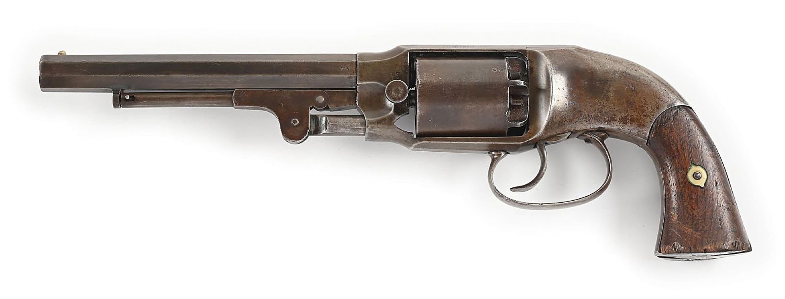 (A) SCARCE MARTIAL C.S. PETTENGILL ARMY MODEL DOUBLE ACTION PERCUSSION REVOLVER.: Approximately 3,400 of these revolvers were manufactured by Rogers, Spencer & Co. in New York for Pettengill in the early 1860s, 2000 of which as part of a Civil War federal contract delivered between