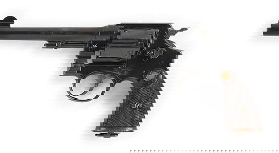 (C) SMITH & WESSON .455 MARK II HAND EJECTOR 2ND MODEL DOUBLE ACTION REVOLVER.: From 1915 through 1917, there were 73650 of these made by Smith & Wesson for the British Commonwealth during the first war. They are built on the square butt N frame, 5-screw, with recessed chambers.