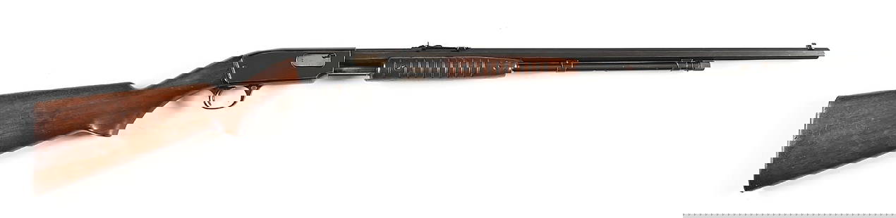 (C) SPECIAL ORDER OCTAGON BARREL WINCHESTER MODEL 61 SLIDE ACTION RIFLE IN .22 SHORT.: Manufactured in 1934. Standard features include the octagon barrel, take down, dovetailed bead front sight, standard 32B rear sight, plain walnut stock with pistol grip, checkered steel buttplate, and