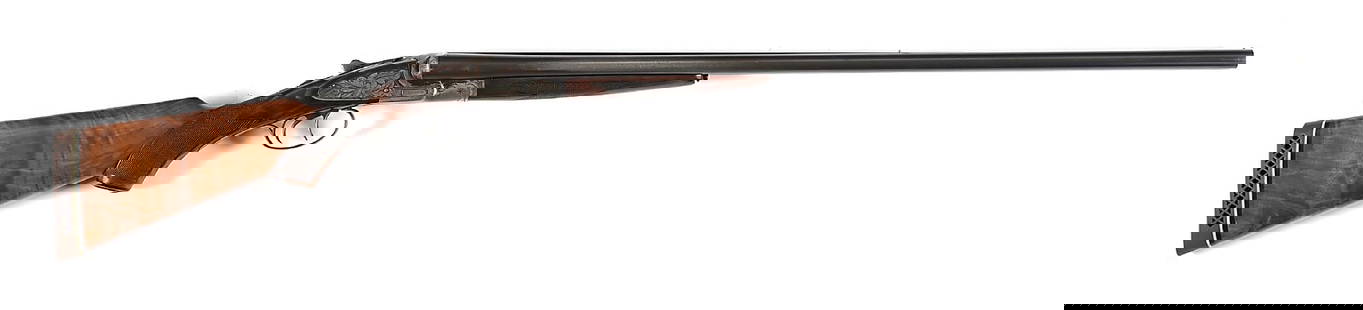 (C) LC SMITH IDEAL GRADE SIDE BY SIDE 16 GAUGE SHOTGUN.: The letter dates this gun to April 20, 1914, as an Ideal grade with 30" 16 gauge barrels, extractors, two triggers, and splinter forearm. The barrel has London steel markings along with Hunter Arms Fu