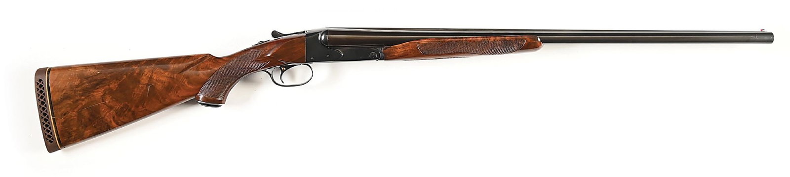 (C) WINCHESTER MODEL 21 SKEET GRADE 12 GAUGE SIDE BY SIDE SHOTGUN (1948).: Per an included Cody quick check, this gun shipped as a Skeet grade with 28" 12 gauge barrels, WS-1 and WS-2 chokes, non-automatic safety, single trigger, selective ejector, pistol grip stock, checker