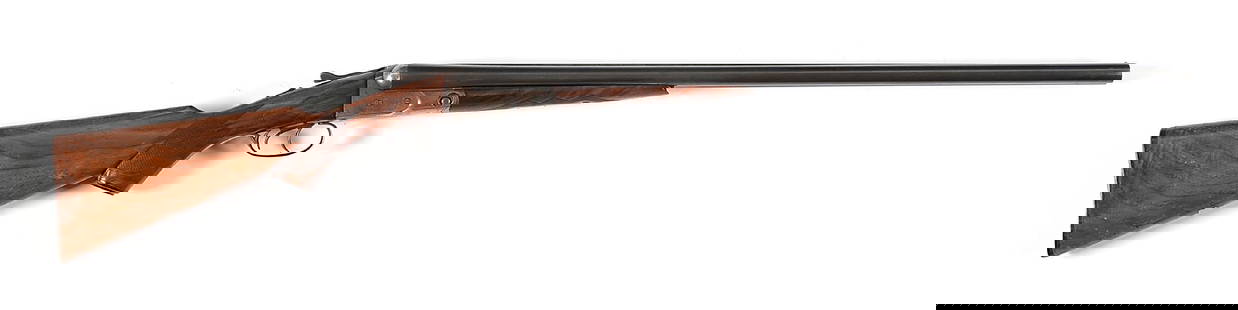 (C) PARKER BROTHERS GHE GRADE SIDE BY SIDE 12 GAUGE SHOTGUN.: Manufactured in 1929. Blued Parker Special Steel barrels with ejectors, concave rib, and brass mushroom bead front sight. No. 1 - 1/2 case hardened frame with light foliate and game bird engraving. Do