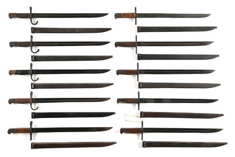 LOT OF 10: IMPERIAL JAPANESE TYPE 30 ARISAKA BAYONETS.: Lot consists of: (A) Manufactured by Jinsen Arsenal with metal scabbard. (B) Manufactured by Mukden Arsenal with metal scabbard. (C) Manufactured by unknown company under Nagoya supervision with metal