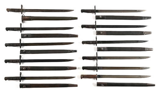 LOT OF 11: REMINGTON P1913 BAYONETS.: Lot consists of: 11 P1913 bayonets manufactured by Remington, all properly marked as such. Bayonets are dated between 1915-1917. At least two have crossed out British proofs and are "U.S." marked. Nin