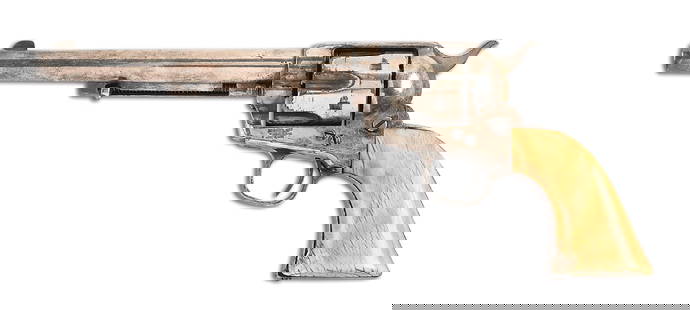 (A) SILVER PLATED ANTIQUE COLT SINGLE ACTION ARMY REVOLVER.: Produced in 1882. This standard revolver features the black powder screw-in frame, silver plated, three line patent dates on left side of frame, one line Colt barrel legend and period ivory grips. CON