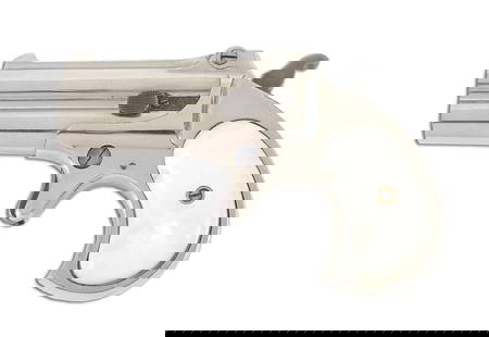 (C) REMINGTON MODEL 95 .41 RF OVER/UNDER DERRINGER, EX. DRUMMOND.: Nickel finished with fire blued hammer, opening lever, ejector, and trigger. Top legend reads "REMINGTON ARMS CO. ILION, N.Y.". Pearl grips with excellent fire. PROVENANCE: Sold by Little John's, May