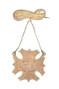 GEORGIA ZOUAVES BADGE OF LIEUTENANT PENN BEDELL, WHO KILLED THE FIRST ATLANTA POLICE OFFICER KILLED: An attractive badge named to Penn Bedell, who was a southerner with a colorful history. Bedell enlisted in the Confederate States Army on April 28, 1861, at New Orleans in Nelligan&#8217;s 1st Louisia