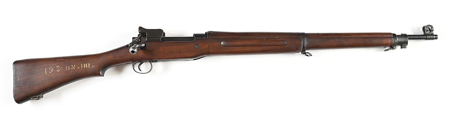(C) WINCHESTER U.S. MODEL OF 1917 BOLT ACTION RIFLE.: Military configuration as arsenal refurbished. Birmingham Crown over "BM" nitro proofs present on barrel and action, likley indicating Lend Lease issue to Britain for WWII. The stock, bolt and frame a